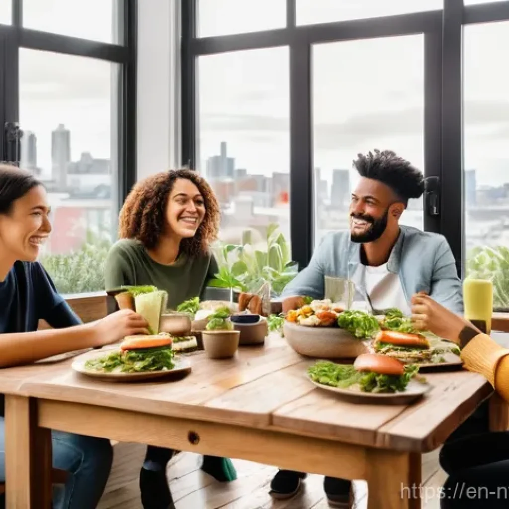 미래 식량 기술에 대한 소비자의 인식 변화 - **Prompt:** A diverse group of young adults, embodying the vibrant energy of Millennials and Gen Z, ...