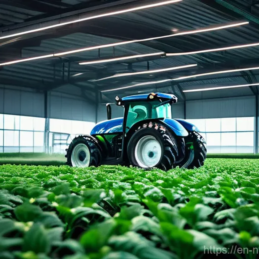 스마트 농업의 글로벌 시장 전망 - **Prompt:** "A wide, vibrant green agricultural field under a clear blue sky. In the foreground, a d...