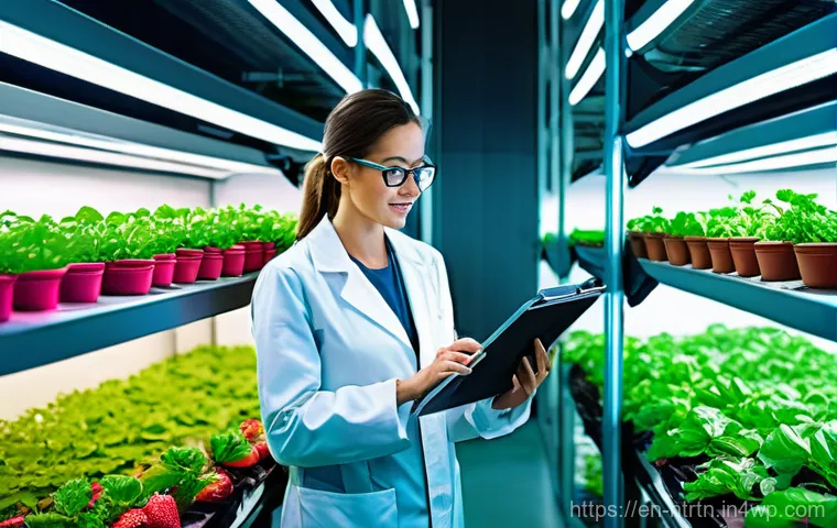 스마트 농업의 글로벌 시장 전망 - **Prompt:** "A wide, vibrant green agricultural field under a clear blue sky. In the foreground, a d...