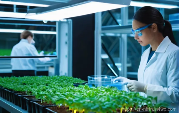 농업 분야 생명공학의 최신 동향 - **Prompt for Gene-Editing Phenomenon:**
"A clean, brightly lit, and futuristic biotechnology lab...
