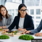 Home 19 미래 식량 기술에서의 성별 불균형 - A dynamic, modern food tech startup office scene featuring diverse women professionals collaborating...