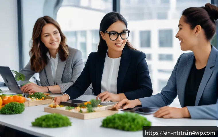 미래 식량 기술에서의 성별 불균형 - A dynamic, modern food tech startup office scene featuring diverse women professionals collaborating...